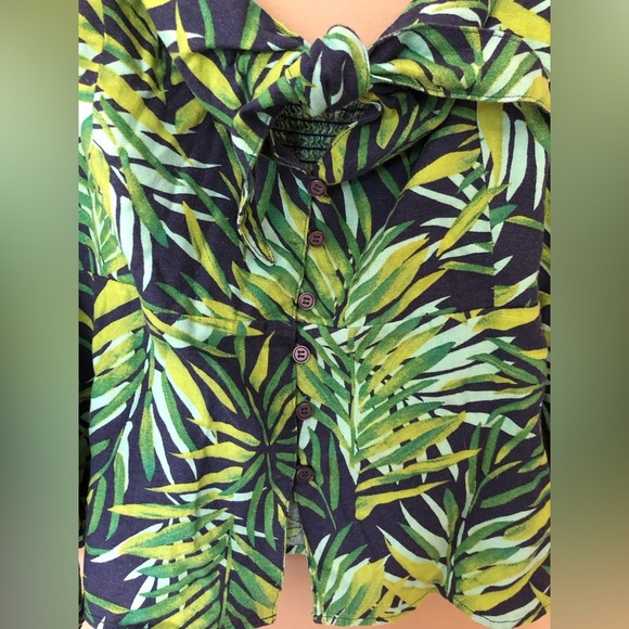 SOFIA VERGARA Linen Tropical Print Knot Front Tie Peplum Size XXL - Picture 8 of 11